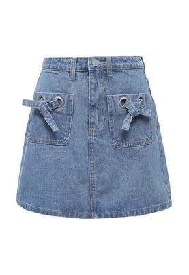 LOST INK   DENIM MINI SKIRT WITH GROMMET POCKETS